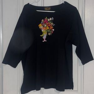 Bob Mackie Wearable Art 2X black embroidered top